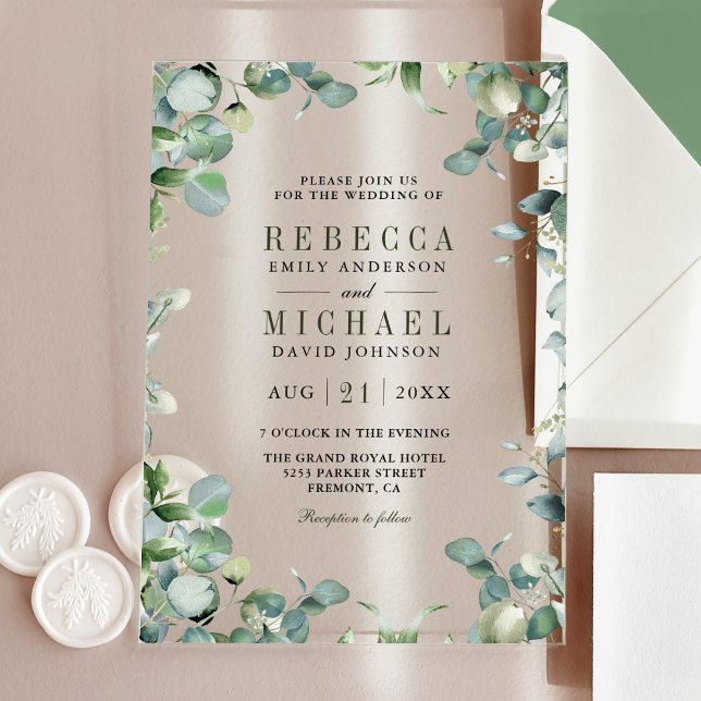 Invitaciones Acrílicas Boda Moderna de Eucalipto (Subido por el creador)