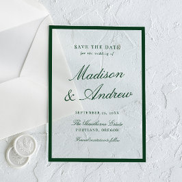 Invitaciones Acrílicas Boda moderna de frontera verde Ahorre la fecha