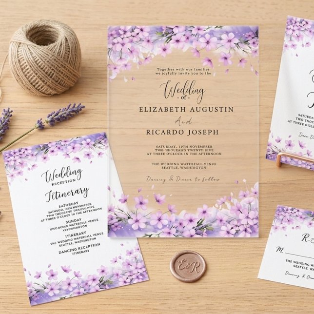 Invitaciones Acrílicas Boda Moderna de Moda Lila Lavanda (Subido por el creador)