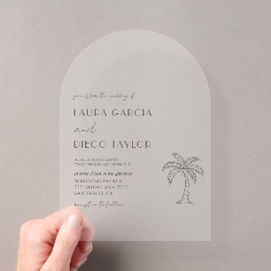 Invitaciones Acrílicas Boda Moderna de Playa con Palmeras