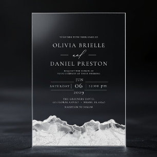 Invitaciones Acrílicas Boda moderna elegante de ágata de plata blanca