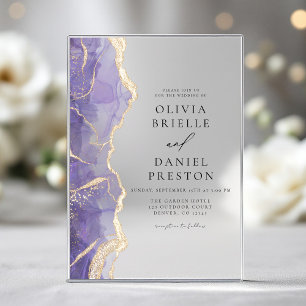 Invitaciones Acrílicas Boda moderna elegante de ágata púrpura lavanda dor