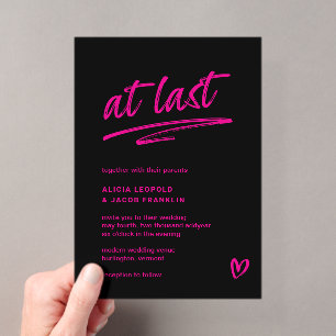 Invitaciones Acrílicas Boda moderna elegante en negro y rosa caliente