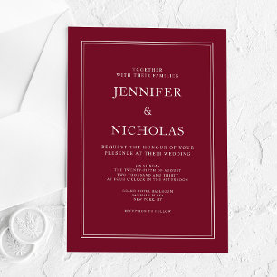 Invitaciones Acrílicas Boda moderna elegante formal rojo burdeos
