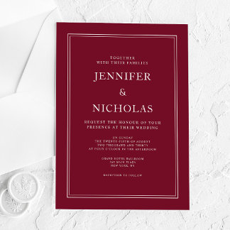 Invitaciones Acrílicas Boda moderna elegante formal rojo burdeos