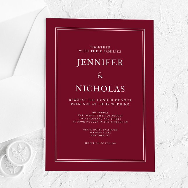 Invitaciones Acrílicas Boda moderna elegante formal rojo burdeos (Modern Elegant Formal Burgundy Red Wedding Acrylic Invitations)