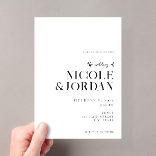 Invitaciones Acrílicas Boda moderna en blanco y negro con estilo chic sim