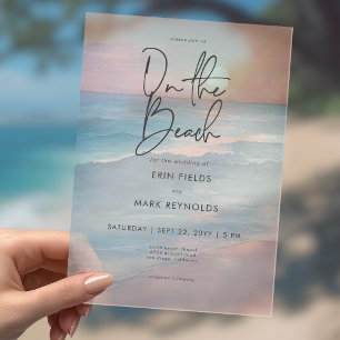 Invitaciones Acrílicas Boda moderna en la playa al atardecer con acuarela