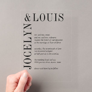 Invitaciones Acrílicas Boda moderna en negro y blanco