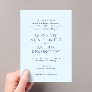 Invitaciones Acrílicas Boda moderna en polvo azul elegante