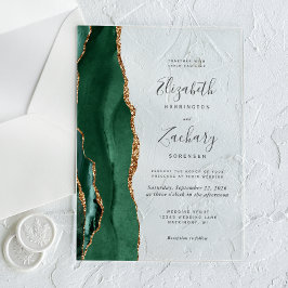 Invitaciones Acrílicas Boda Moderna Esmeralda Verde Oro Ágata