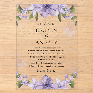 Invitaciones Acrílicas Boda moderna floral elegante con toque rosado