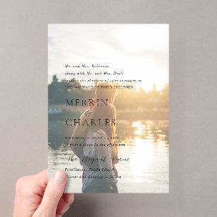 Invitaciones Acrílicas Boda moderna foto en blanco y negro con estilo