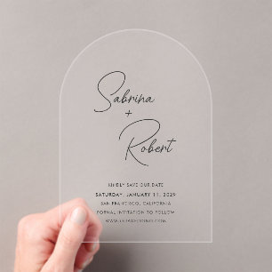 Invitaciones Acrílicas Boda moderna limpia guardar la fecha