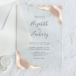Invitaciones Acrílicas Boda Moderna Marfil Oro Ágata Esquinera