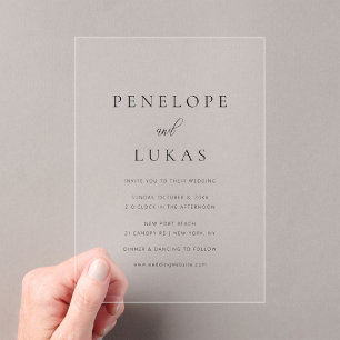 Invitaciones Acrílicas Boda moderna minimalista con guión clásico