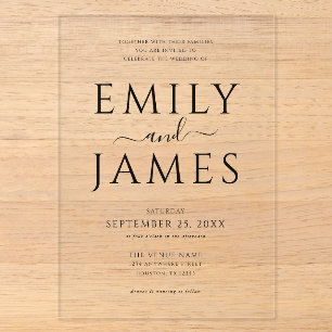 Invitaciones Acrílicas Boda Moderna Minimalista con Tipografía Elegante