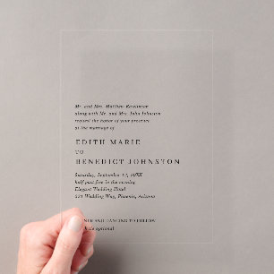 Invitaciones Acrílicas Boda moderna minimalista en blanco y negro