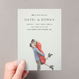 Invitaciones Acrílicas Boda Moderna Sencilla Foto Guardar la Fecha