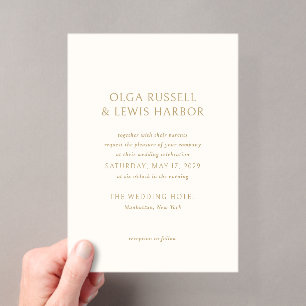 Invitaciones Acrílicas Boda moderna simple de marfil y oro