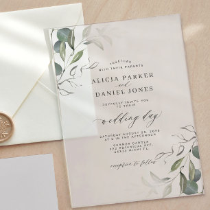 Invitaciones Acrílicas Boda moderna simple minimalista hoja verde