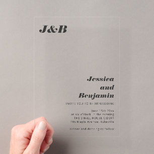 Invitaciones Acrílicas Boda moderna y elegante con monograma negro marfil