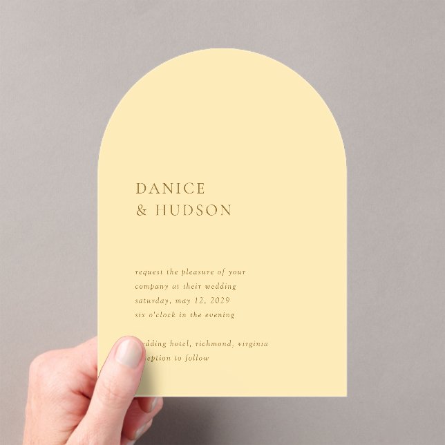 Invitaciones Acrílicas Boda moderno amarillo de mantequilla minimalista (Insitu (portátil))