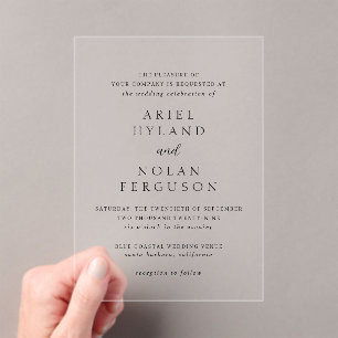 Invitaciones Acrílicas Boda moderno blanco y negro limpio