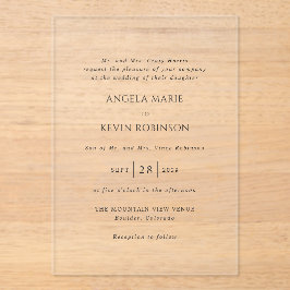 Invitaciones Acrílicas Boda moderno blanco y negro limpio