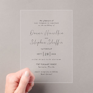 Invitaciones Acrílicas Boda moderno blanco y negro limpio