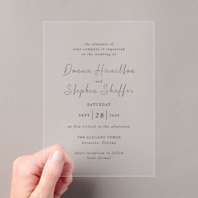 Invitaciones Acrílicas Boda moderno blanco y negro limpio (Insitu (portátil))