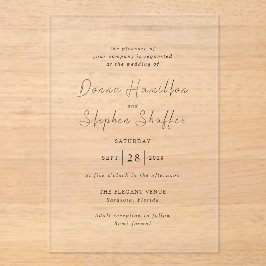 Invitaciones Acrílicas Boda moderno blanco y negro limpio