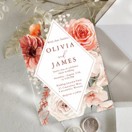 Invitaciones Acrílicas Boda moderno con marco floral bohemio