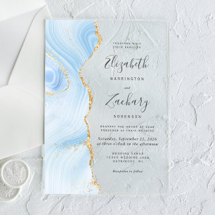 Invitaciones Acrílicas Boda moderno de Baby Blue Gold Agate