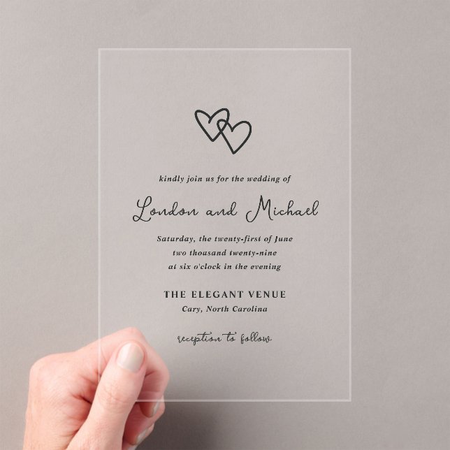 Invitaciones Acrílicas Boda moderno de cardíacas dibujadas a mano (Insitu (portátil))