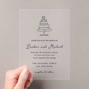 Invitaciones Acrílicas Boda moderno de la tarta dibujada a mano