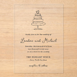 Invitaciones Acrílicas Boda moderno de la tarta dibujada a mano