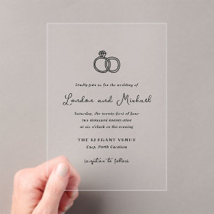Invitaciones Acrílicas Boda moderno de los anillos dibujados a mano