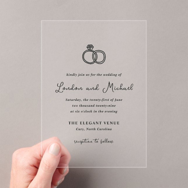 Invitaciones Acrílicas Boda moderno de los anillos dibujados a mano (Insitu (portátil))