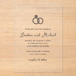 Invitaciones Acrílicas Boda moderno de los anillos dibujados a mano