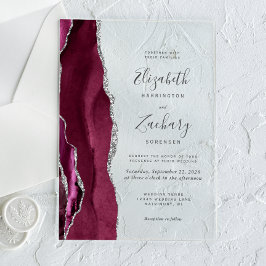 Invitaciones Acrílicas Boda moderno del Agate de Plata Borgoña
