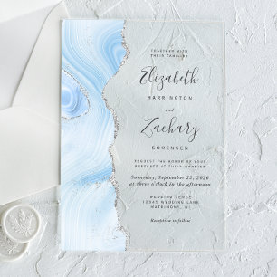 Invitaciones Acrílicas Boda moderno del Baby Blue Silver Agate
