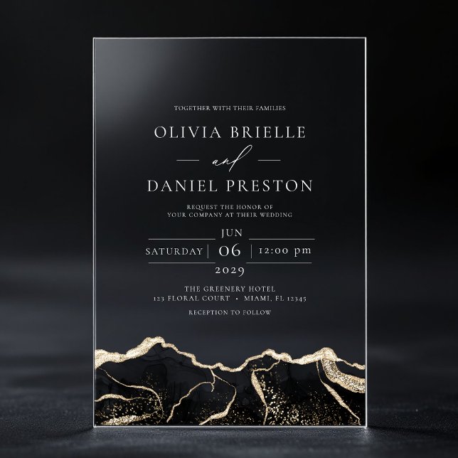 Invitaciones Acrílicas Boda moderno elegante de Black Gold Agate (Subido por el creador)