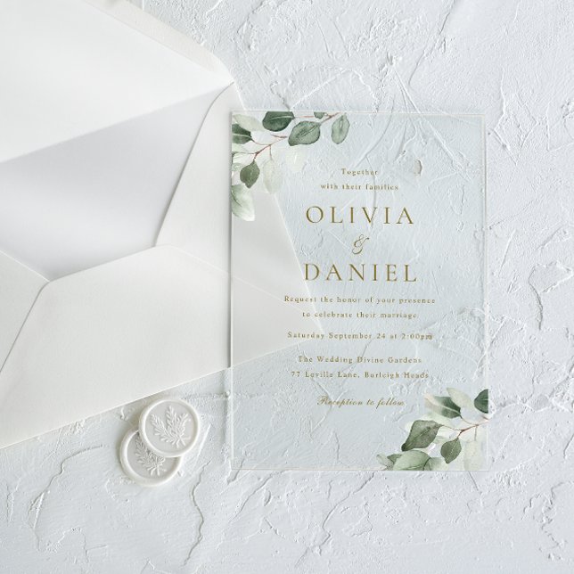 Invitaciones Acrílicas Boda moderno elegante de hoja verde (Subido por el creador)