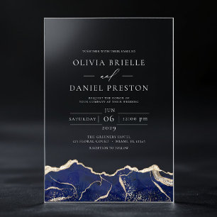 Invitaciones Acrílicas Boda moderno elegante de la Marina Blue Gold Agate