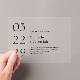 Invitaciones Acrílicas Boda moderno minimalista elegante y de fecha negri