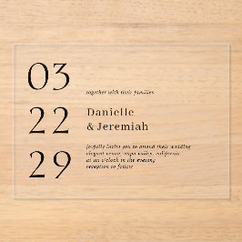 Invitaciones Acrílicas Boda moderno minimalista elegante y de fecha negri