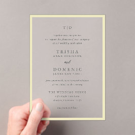 Invitaciones Acrílicas Boda moderno monograma amarillo elegante de manteq