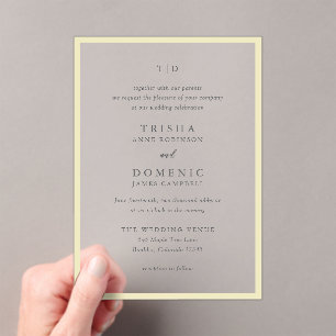 Invitaciones Acrílicas Boda moderno monograma amarillo elegante de manteq