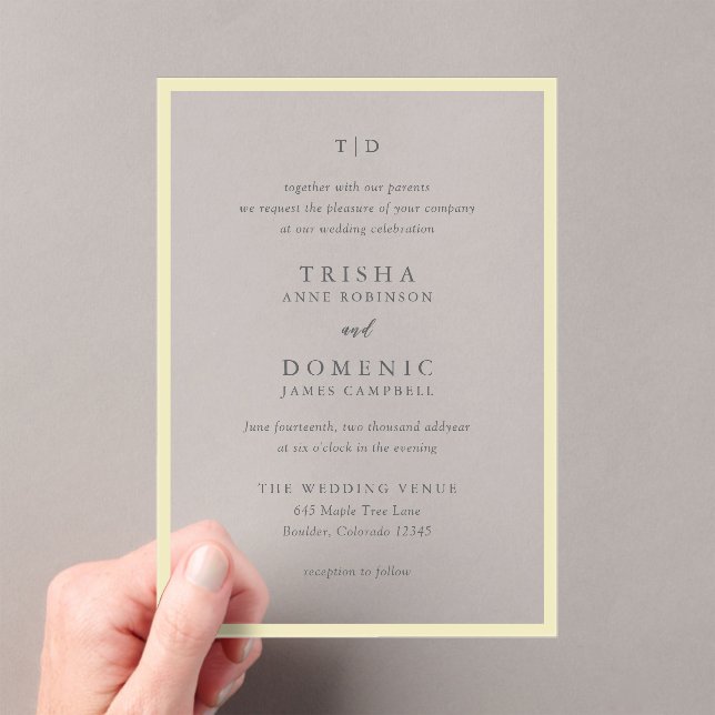Invitaciones Acrílicas Boda moderno monograma amarillo elegante de manteq (Insitu (portátil))